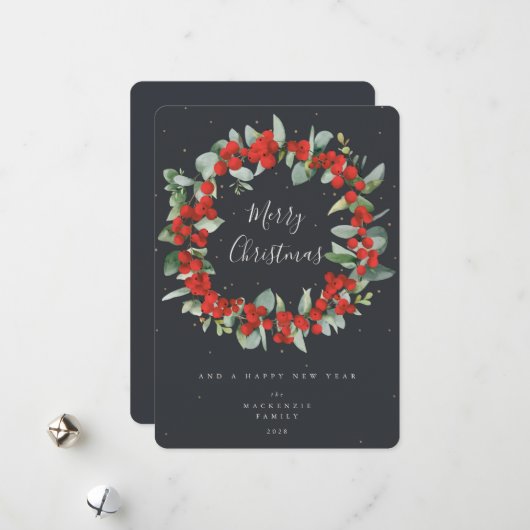 Red Berries + Eucalyptus kerstmis zonder foto Feestdagenkaart (Voorkant / Achterkant in situ)
