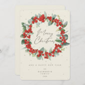 Red Berries + Eucalyptus kerstmis zonder foto Feestdagenkaart (Voorkant / Achterkant)