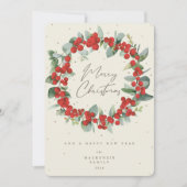 Red Berries + Eucalyptus kerstmis zonder foto Feestdagenkaart (Voorkant)
