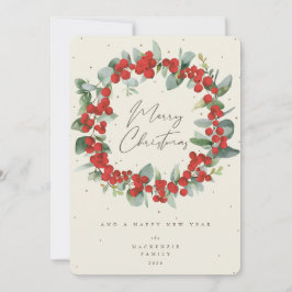 Red Berries + Eucalyptus kerstmis zonder foto Feestdagenkaart