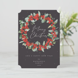 Red Berries + Eucalyptus kerstmis zonder foto Feestdagenkaart