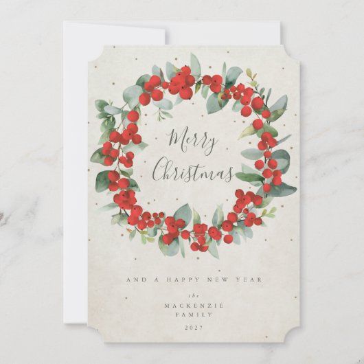 Red Berries + Eucalyptus kerstmis zonder foto Feestdagenkaart (Voorkant)