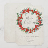 Red Berries + Eucalyptus kerstmis zonder foto Feestdagenkaart (Voorkant / Achterkant)