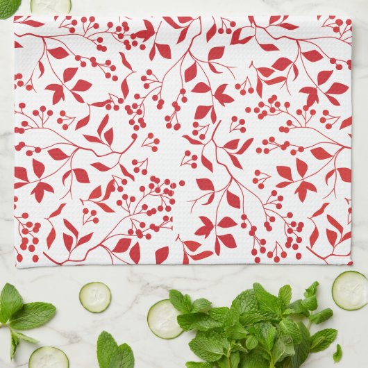 Red Berries Floral kerstthee handdoeken (Gevouwen)