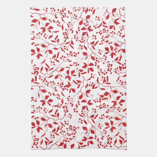 Red Berries Floral kerstthee handdoeken (Verticaal)