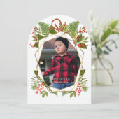 Red Berries Geometric Gold Photo Cards Kaart (Staand voorkant)