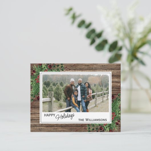 Red Berries Green Holly Cute Botanical Foliage Briefkaart (Staand voorkant)