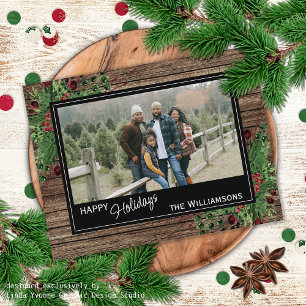 Red Berries Green Holly Cute Botanical Foliage Briefkaart