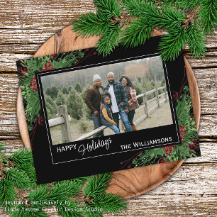 Red Berries Green Holly Cute Botanical Foliage Briefkaart