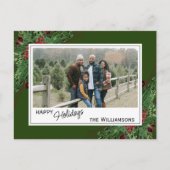 Red Berries Green Holly Cute Botanical Foliage Briefkaart (Voorkant)