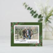 Red Berries Green Holly Cute Botanical Foliage Briefkaart (Staand voorkant)