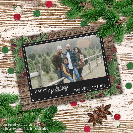 Red Berries Green Holly Cute Botanical Foliage Feestdagenkaart