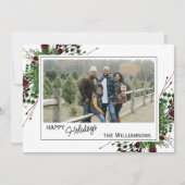 Red Berries Green Holly Cute Botanical Foliage Feestdagenkaart (Voorkant)