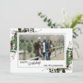 Red Berries Green Holly Cute Botanical Foliage Feestdagenkaart (Staand voorkant)