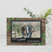 Red Berries Green Holly Cute Botanical Foliage Feestdagenkaart (Staand voorkant)