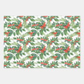 Red Berries Green Holly Floral kerstfeestdag Inpakpapier Vel (Voorkant 2)