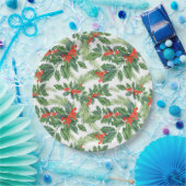 Red Berries Green Holly Floral kerstfeestdag Papieren Bordje (Feest)