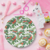 Red Berries Green Holly Floral kerstfeestdag Papieren Bordje (Feest)