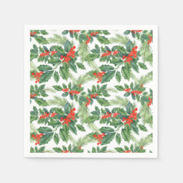 Red Berries Green Holly Floral kerstfeestdag Servet