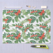 Red Berries Green Holly Floral kerstfeestdag Tissuepapier (Craft)