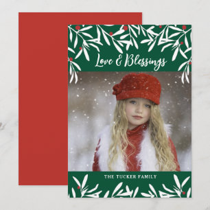 Red Berries Green-kerstfoto van Love & Blessings Feestdagenkaart