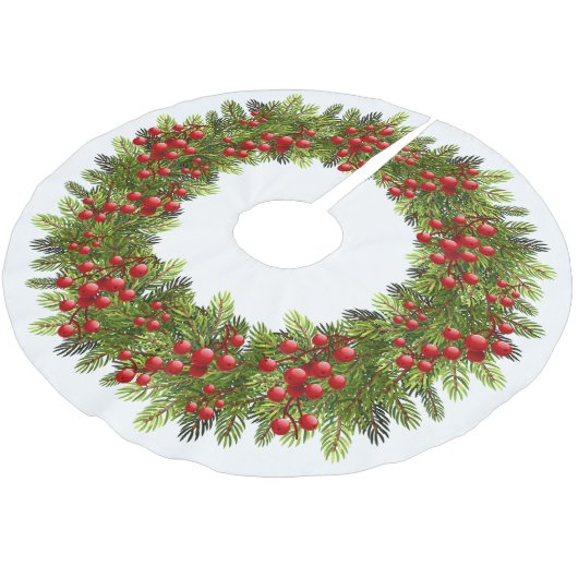 Red Berries Green Pine Tree Needles WreatMotif Kerstboom Rok (Gekanteld)