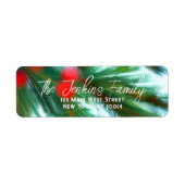 Red Berries Green Pines kerstarendadres Etiket (Voorkant)