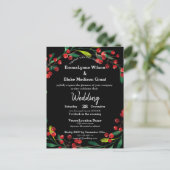 Red Berries Green Wreath Black Silver Wedding Invi Briefkaart (Staand voorkant)