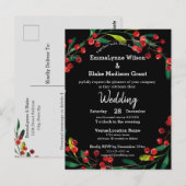 Red Berries Green Wreath Black Silver Wedding Invi Briefkaart (Voorkant / Achterkant)