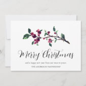Red Berries Greenery Business Logo Holiday Card Feestdagenkaart (Voorkant)