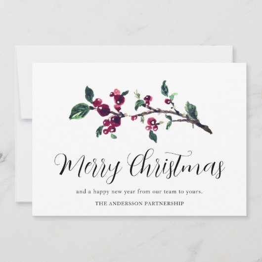 Red Berries Greenery Business Logo Holiday Card Feestdagenkaart (Voorkant)