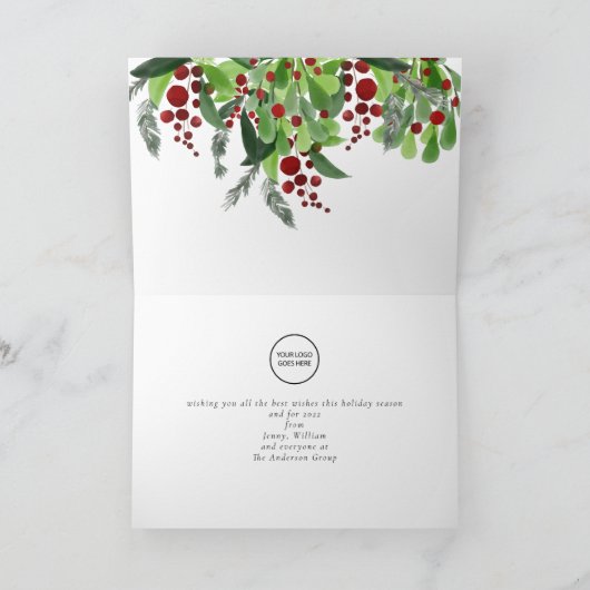 Red Berries Greenery Corporate Logo kerst Feestdagen Kaart (Binnen)