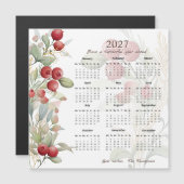 Red Berries Greenery Elegant 2027 Calendar Card (Voorkant / Achterkant)