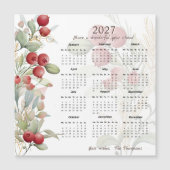 Red Berries Greenery Elegant 2027 Calendar Card (Voorkant)