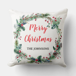 Red Berries Greenery Family Christmas Throw Pillow Kussen