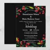 Red Berries Greenery kerstbruiloft Uitnodiging (Voorkant / Achterkant)