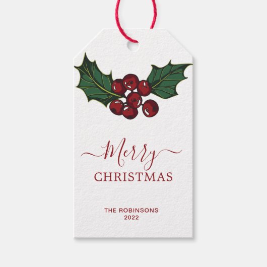 Red Berries Greenery kerstfeestdag Gift Labels Cadeaulabel (Voorkant)