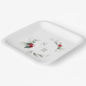 Red Berries Holiday Cheer Zes en haar monogram Papieren Bordje (Gebogen)