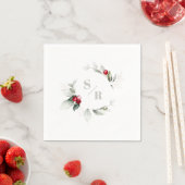 Red Berries Holiday Cheer Zes en haar monogram Servet (Insitu)