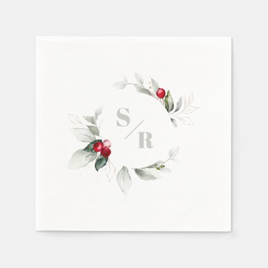 Red Berries Holiday Cheer Zes en haar monogram Servet (Voorkant)