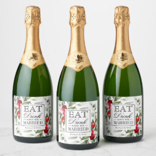 Red Berries Holiday Eat Drink and be huwelijkskamp Sparkling Wijnetiket