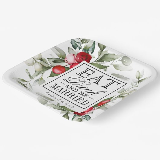 Red Berries Holiday eet Drink en wordt getrouwd Papieren Bordje (Gebogen)