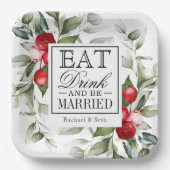 Red Berries Holiday eet Drink en wordt getrouwd Papieren Bordje (Voorkant)