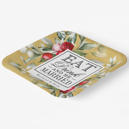 Red Berries Holiday eet Drink en wordt getrouwd Papieren Bordje (Gebogen)