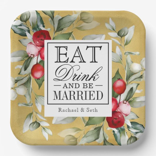 Red Berries Holiday eet Drink en wordt getrouwd Papieren Bordje (Voorkant)