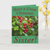 Red Berries Kerst Kaart voor Zuster (Gele Bloem)