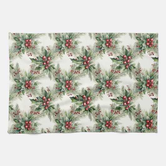 Red Berries Kerst Keukenhanddoek (Horizontaal)