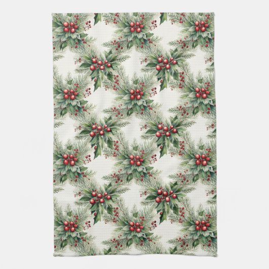 Red Berries Kerst Keukenhanddoek (Verticaal)