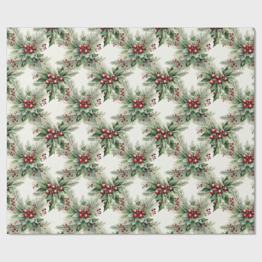 Red Berries Kerst wrapping papier (Vlak)