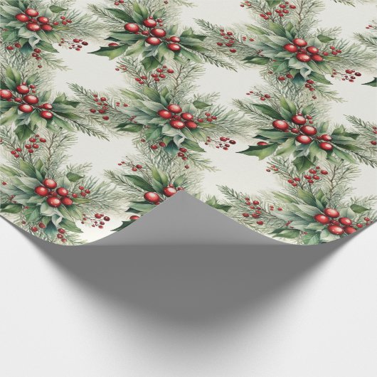 Red Berries Kerst wrapping papier (Hoek)